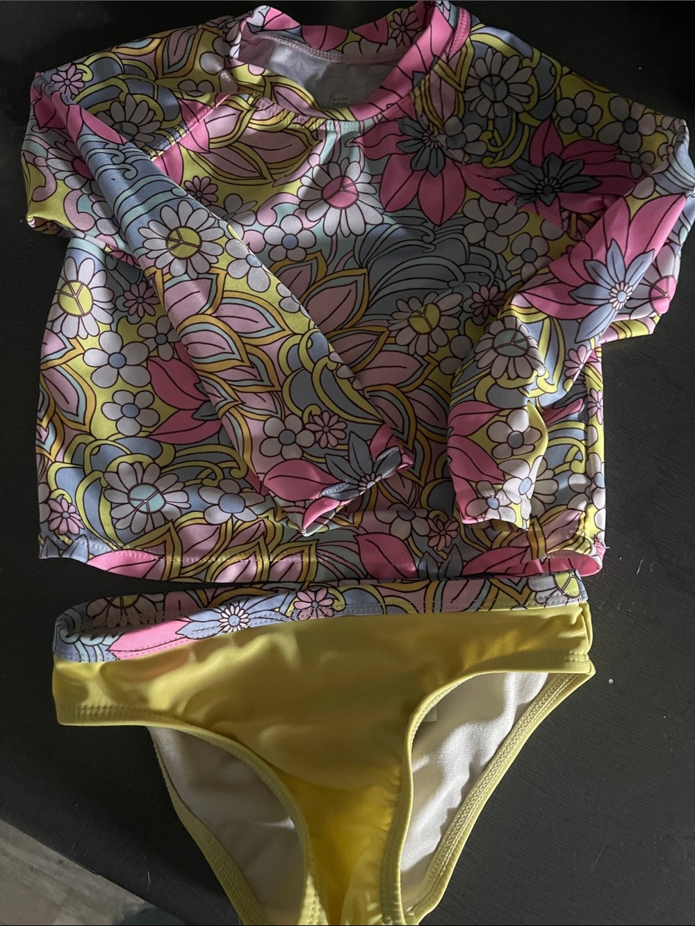 wonder nation Girls Floral Long-Sleeve Rashguard Set - Yellow, Pink, Light Blue